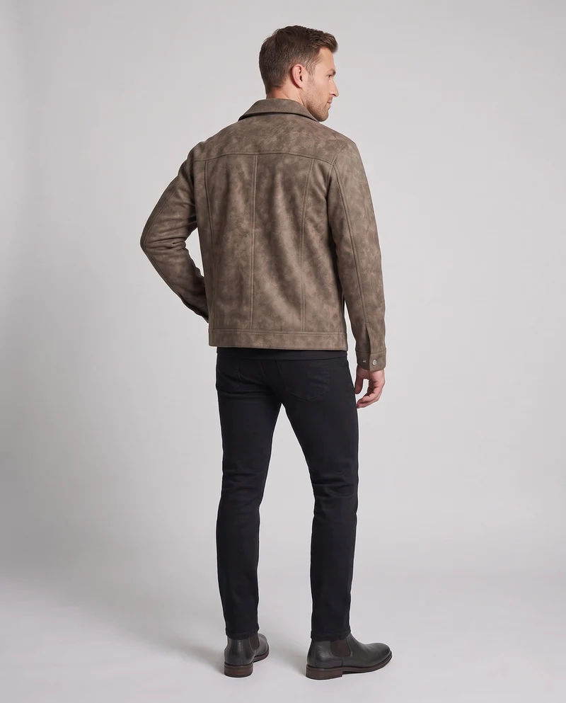 Herren Oversize Worker‑Hemdjacke aus Veloursleder‑Imitat mit Druckknopfblende & aufgesetzten Brusttaschen Nord Taschen