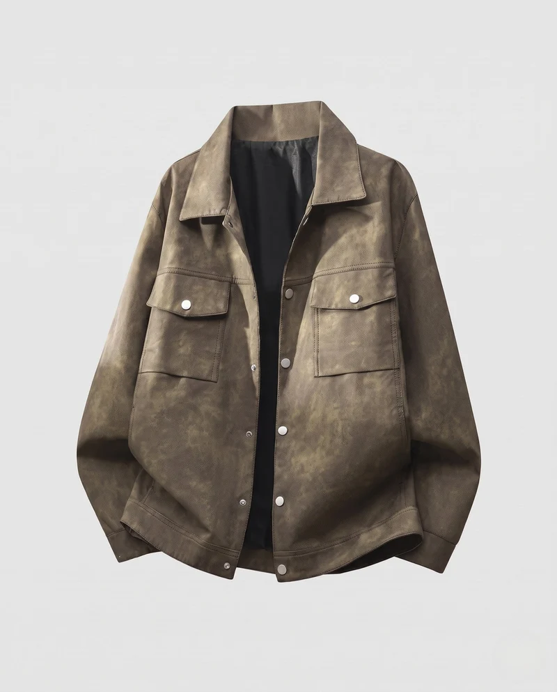 Herren Oversize Worker‑Hemdjacke aus Veloursleder‑Imitat mit Druckknopfblende & aufgesetzten Brusttaschen Nord Taschen