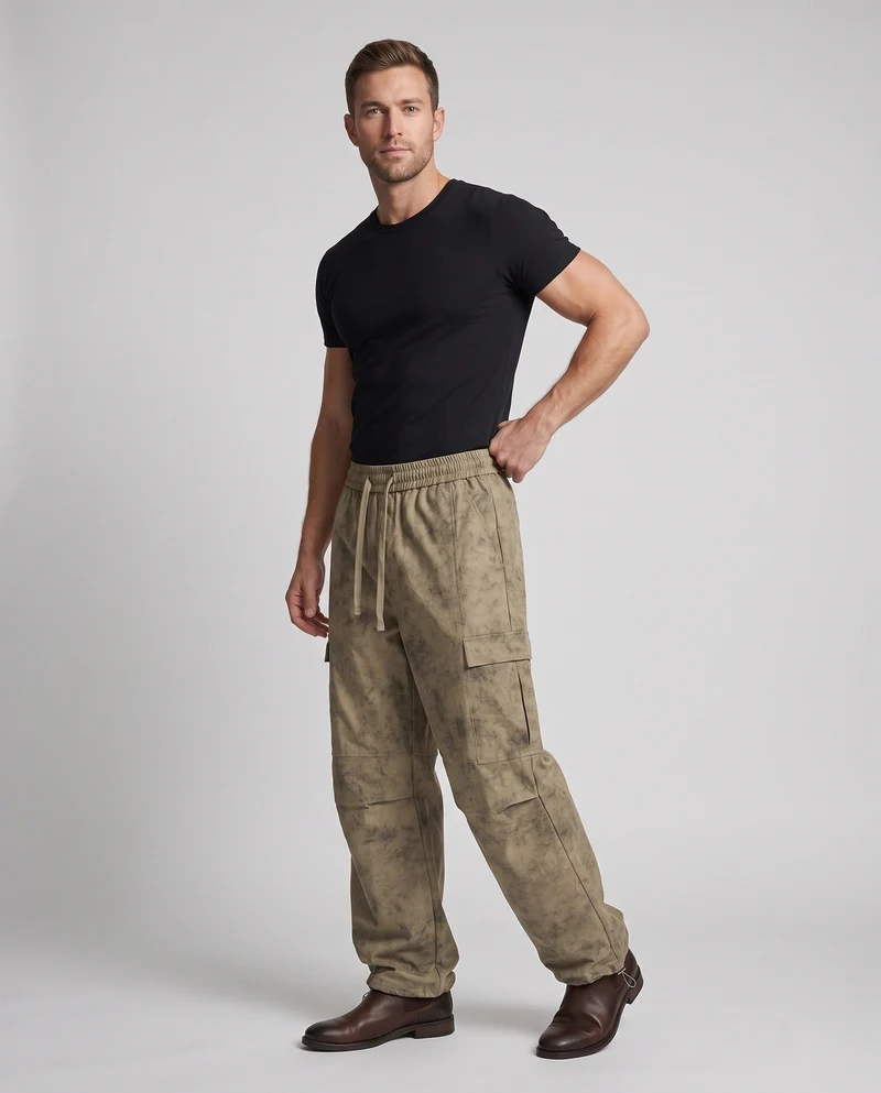 Herren Oversized Cargo-Baggy-Hose mit elastischem Kordbund, aufgesetzten Klapptaschen & verstellbarem Saum Nord Taschen
