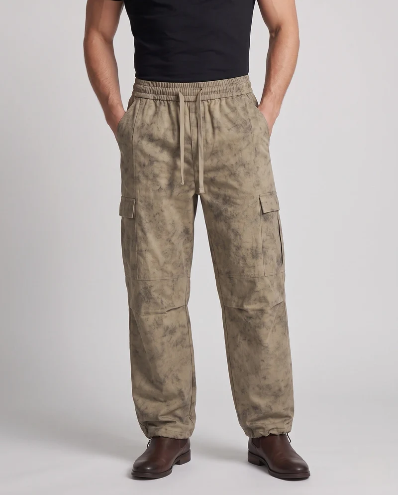 Herren Oversized Cargo-Baggy-Hose mit elastischem Kordbund, aufgesetzten Klapptaschen & verstellbarem Saum Nord Taschen