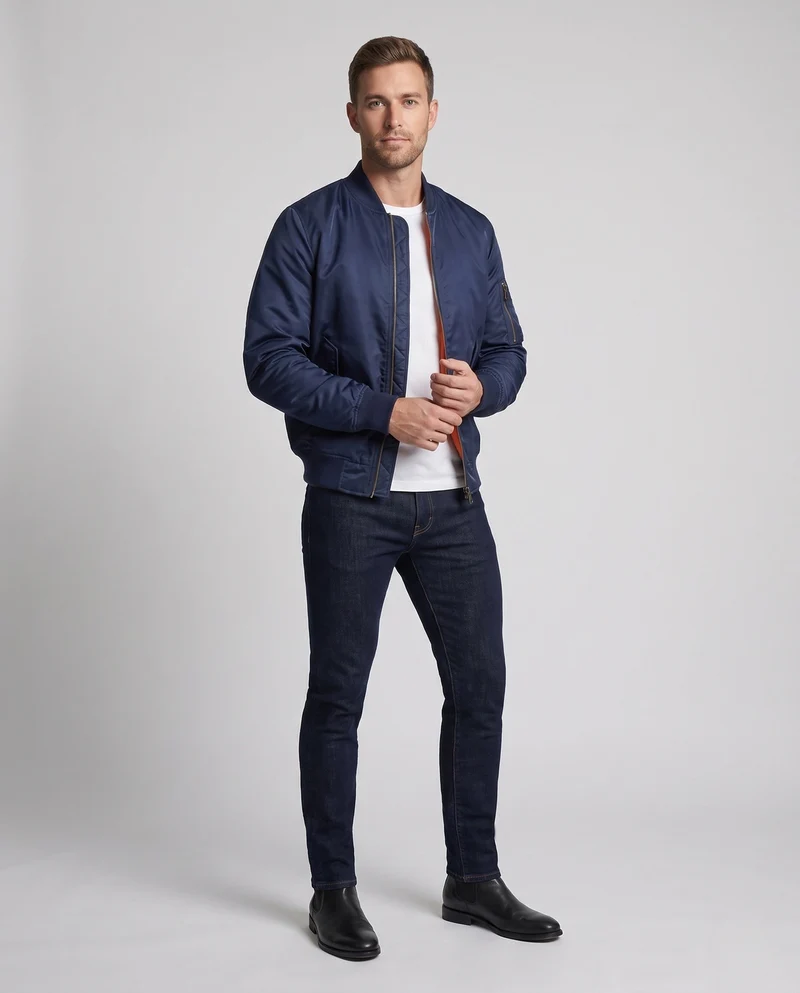 Herren Oversized Bomberjacke im MA‑1 Stil mit Utility-Ärmeltasche & gerippten Bündchen Nord Taschen