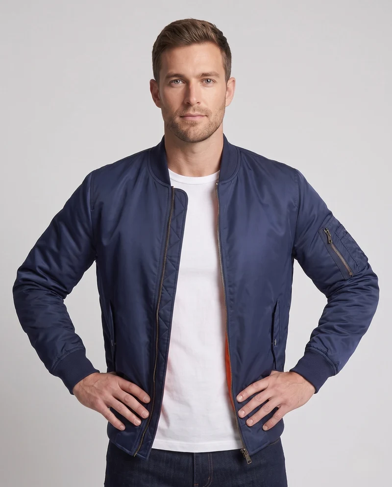 Herren Oversized Bomberjacke im MA‑1 Stil mit Utility-Ärmeltasche & gerippten Bündchen Nord Taschen