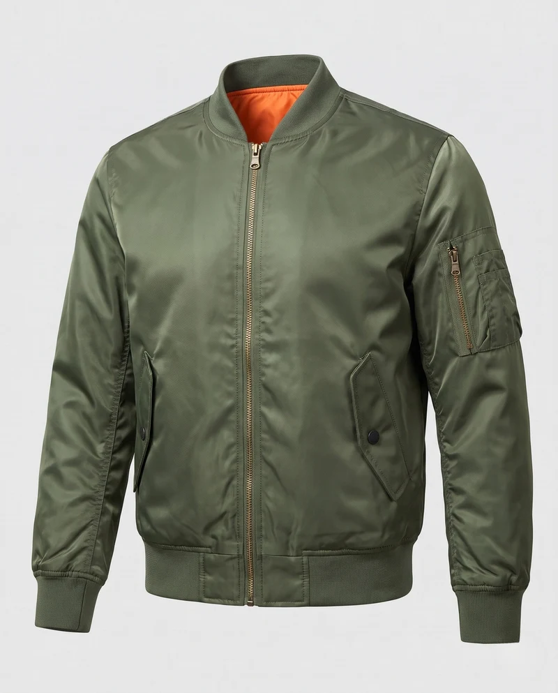 Herren Oversized Bomberjacke im MA‑1 Stil mit Utility-Ärmeltasche & gerippten Bündchen Nord Taschen