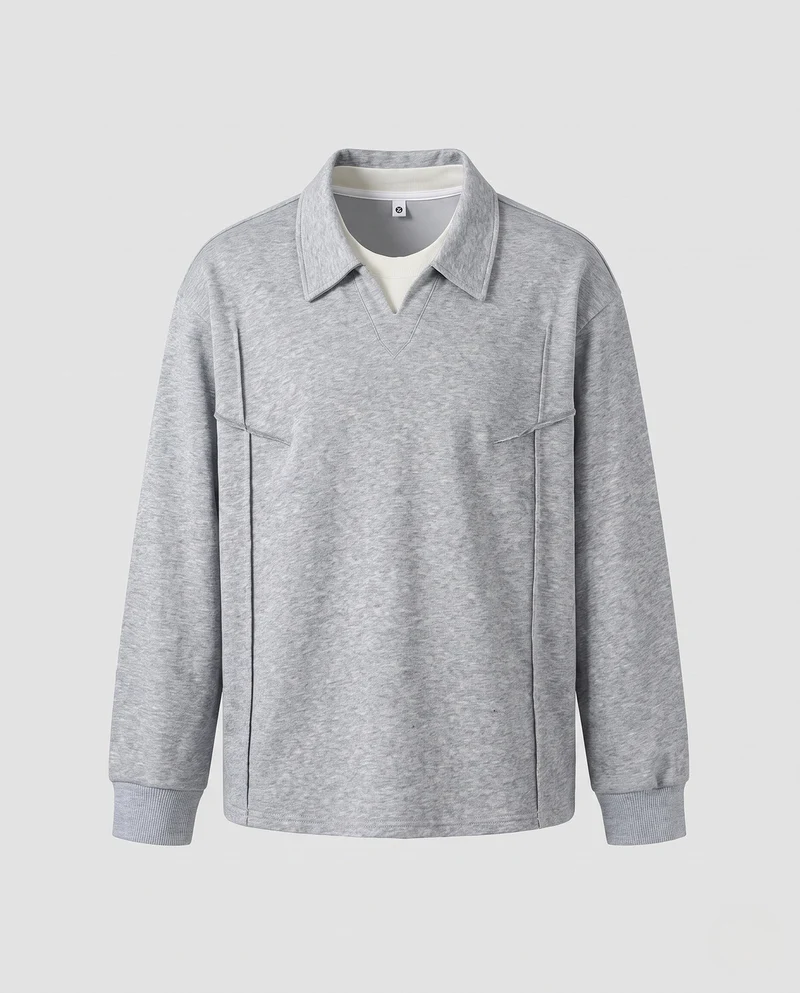 Herren Pullover-Sweatshirt mit Hemdkragen, V‑Ausschnitt und Ziernähten Nord Taschen