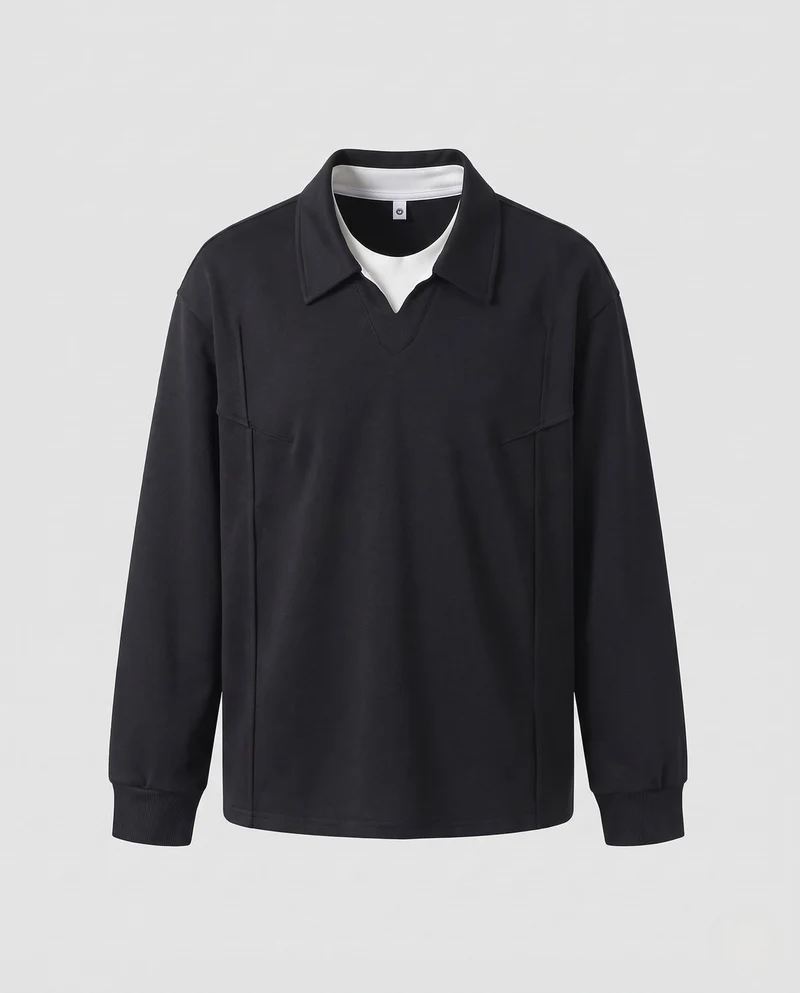 Herren Pullover-Sweatshirt mit Hemdkragen, V‑Ausschnitt und Ziernähten Nord Taschen