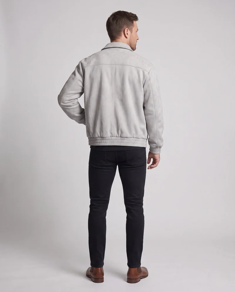 Herren Oversized Veloursleder-Optik Zipjacke mit Hemdkragen, elastischen Bündchen & Pattentaschen Nord Taschen