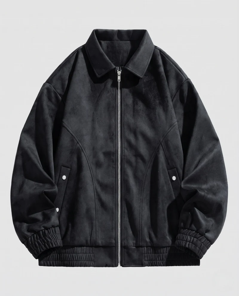 Herren Oversized Veloursleder-Optik Zipjacke mit Hemdkragen, elastischen Bündchen & Pattentaschen Nord Taschen