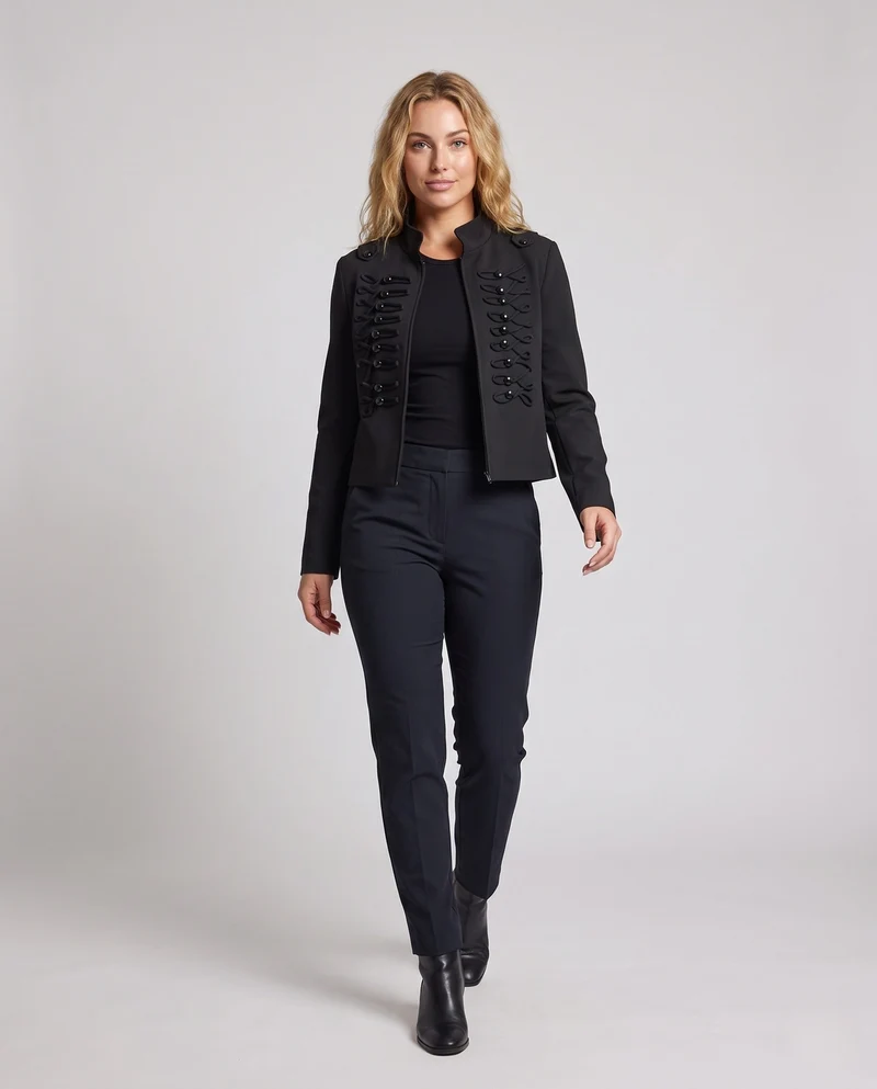 Damen Cropped Militärjacke im Hussarenstil mit Zierkordeln Nord Taschen