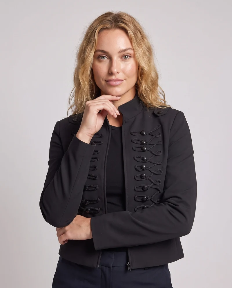 Damen Cropped Militärjacke im Hussarenstil mit Zierkordeln Nord Taschen