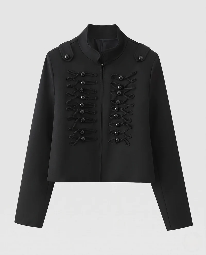 Damen Cropped Militärjacke im Hussarenstil mit Zierkordeln Nord Taschen