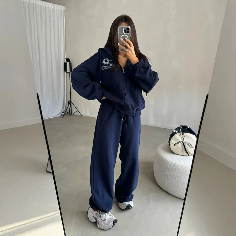 Damen Weiches Oversize-Kapuzen-Sweatjacken-Set mit weiter Jogginghose Nord Taschen