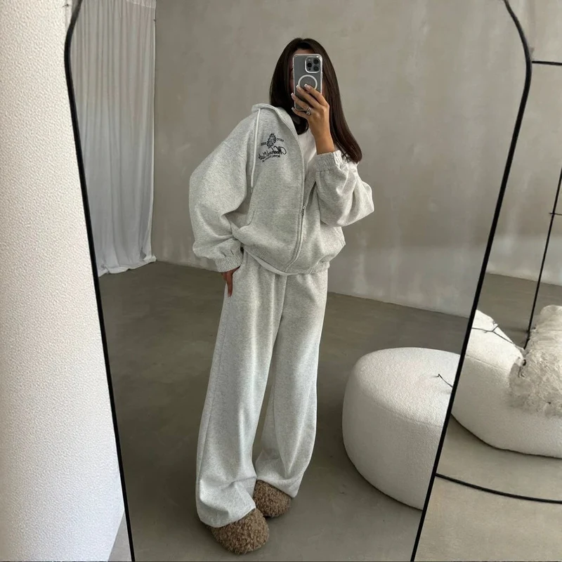 Damen Weiches Oversize-Kapuzen-Sweatjacken-Set mit weiter Jogginghose Nord Taschen
