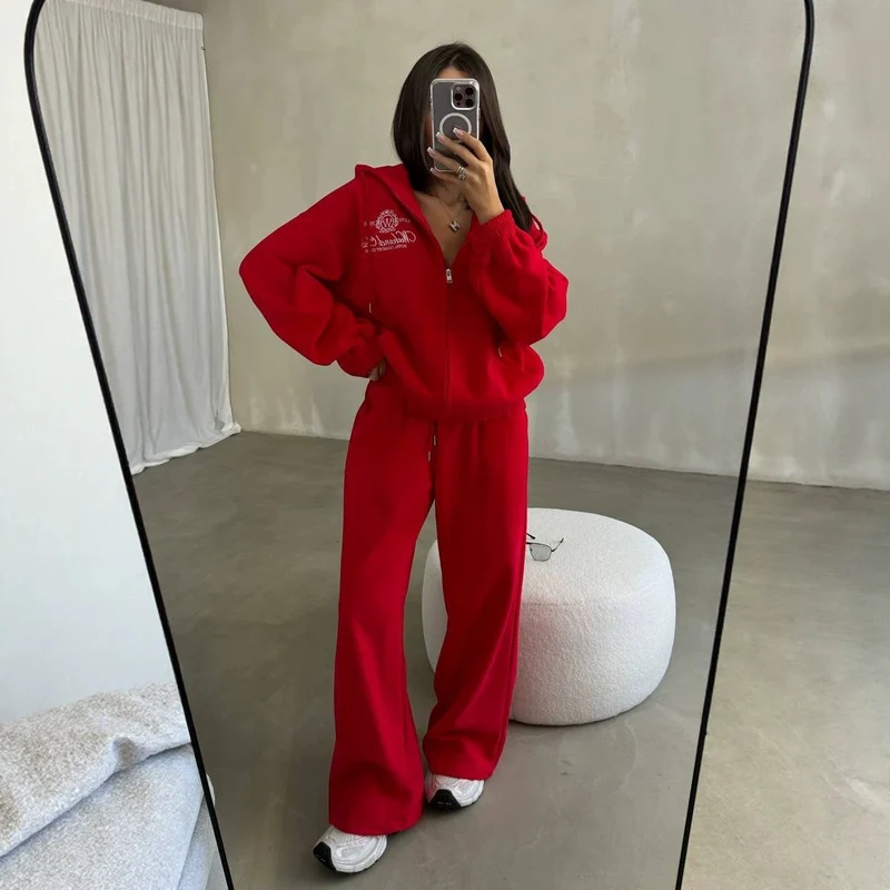 Damen Weiches Oversize-Kapuzen-Sweatjacken-Set mit weiter Jogginghose Nord Taschen