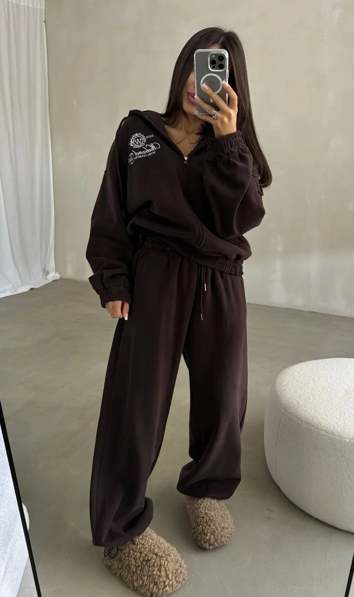 Damen Weiches Oversize-Kapuzen-Sweatjacken-Set mit weiter Jogginghose Nord Taschen