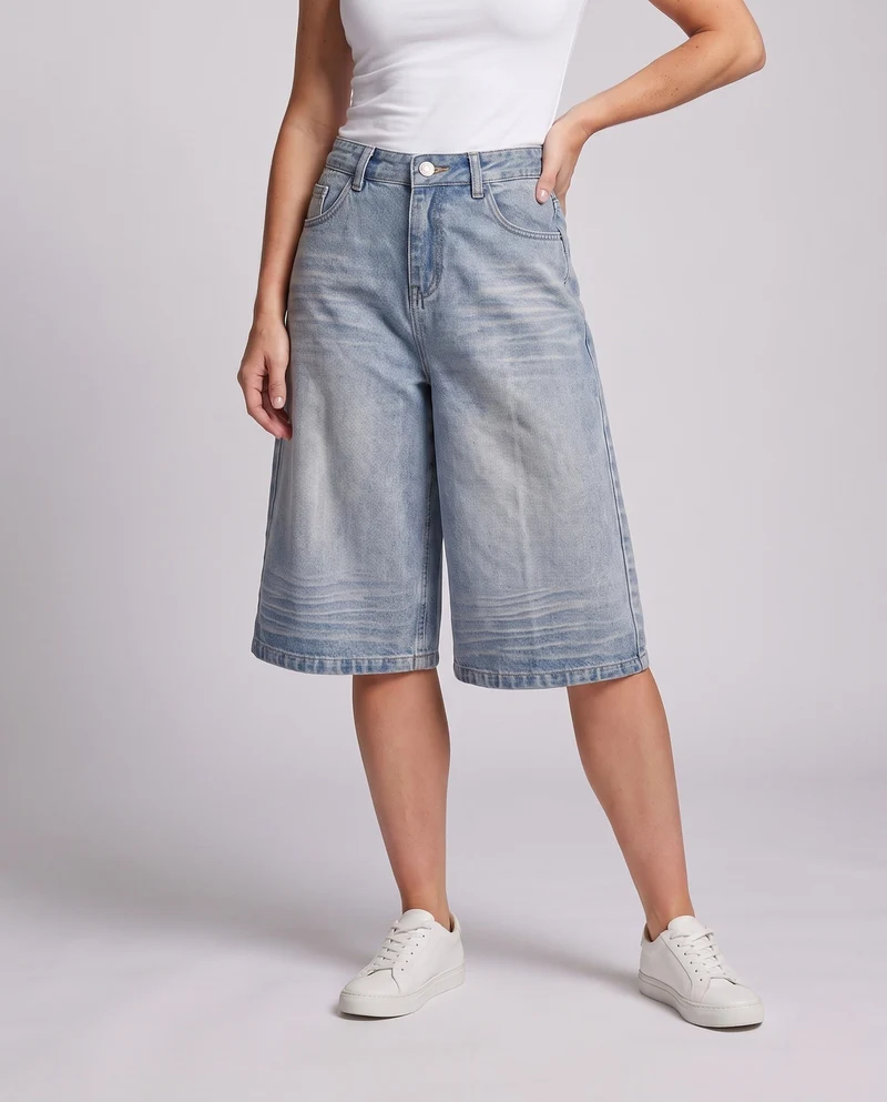 Damen Weitgeschnittene Jeansshorts Nord Taschen