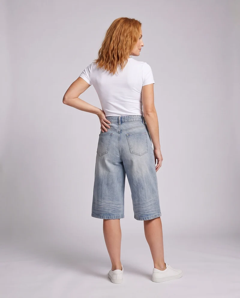 Damen Weitgeschnittene Jeansshorts Nord Taschen