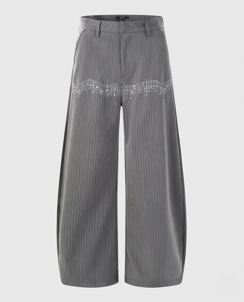 Damen Weitgeschnittene Streifenhose mit musikalischem Druck Nord Taschen