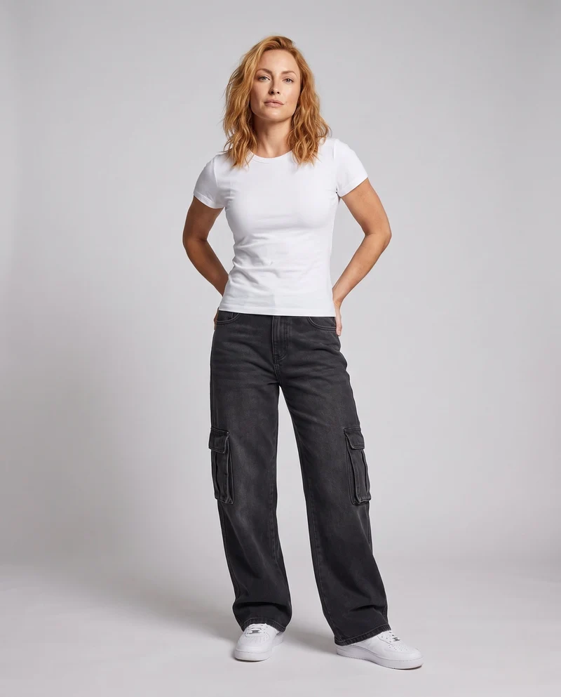 Damen Weitgeschnittene Utility-Jeans Nord Taschen