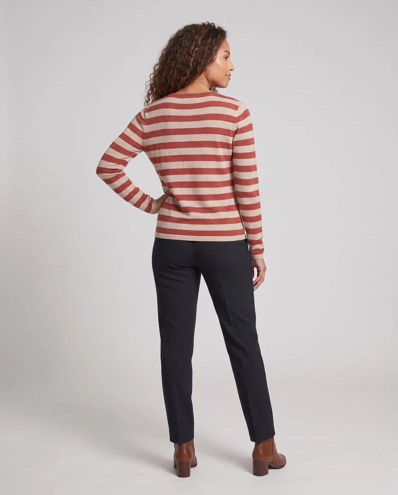 Damen Gestreifter Feinstrickpullover mit V‑Ausschnitt und lässiger Oversize‑Passform Nord Taschen