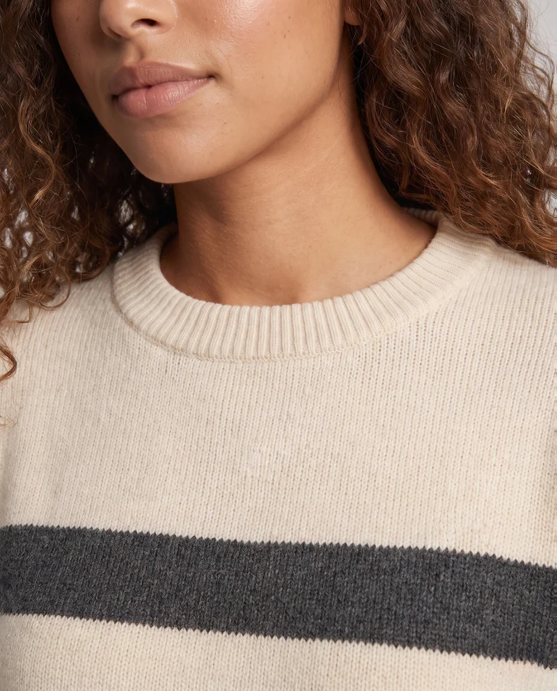 Damen Gestreifter Feinstrickpullover mit Rundhals, überschnittener Schulter und lockerer Silhouette Nord Taschen