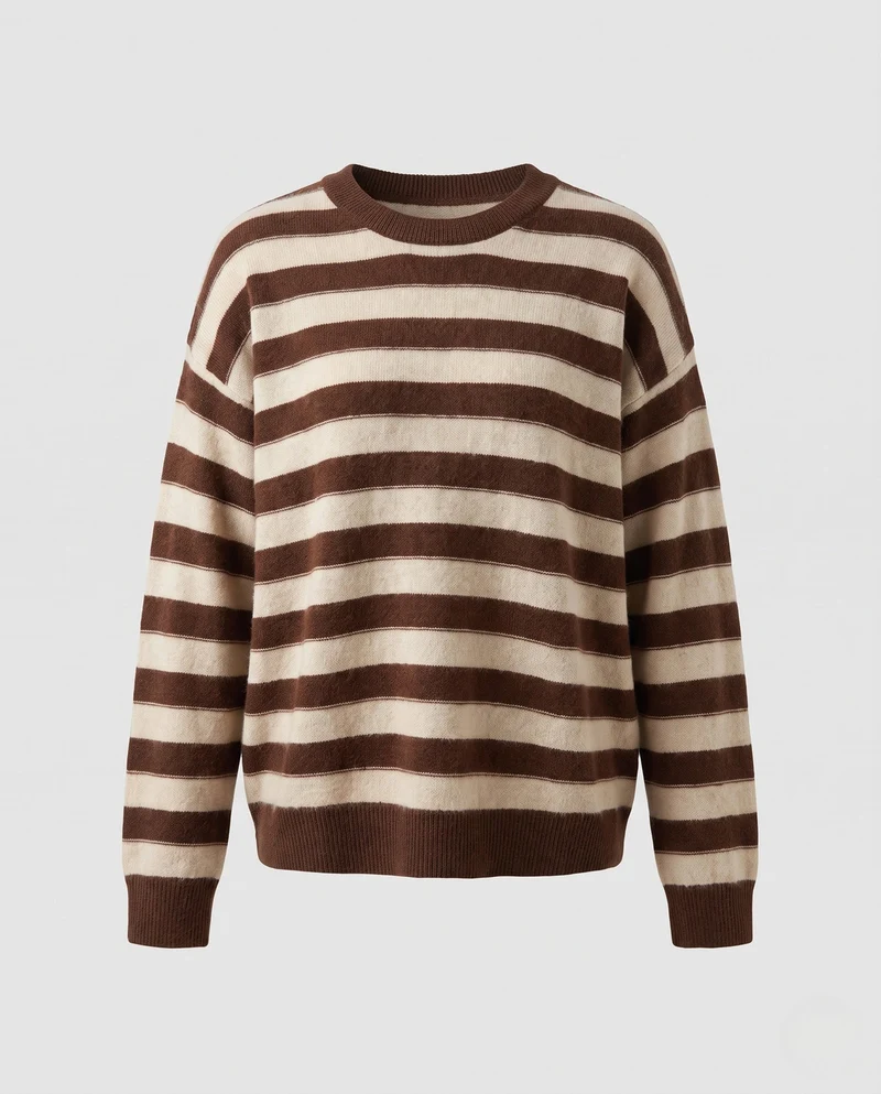 Damen Gestreifter Feinstrickpullover mit Rundhalsausschnitt und lässiger Passform Nord Taschen