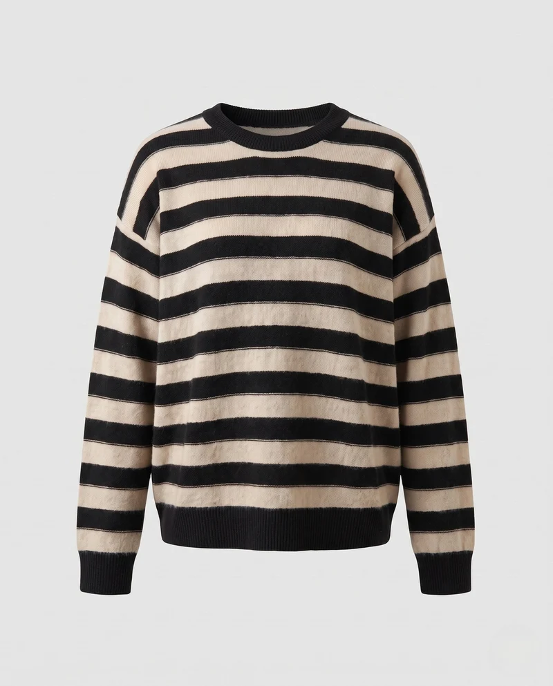 Damen Gestreifter Feinstrickpullover mit Rundhalsausschnitt und lässiger Passform Nord Taschen