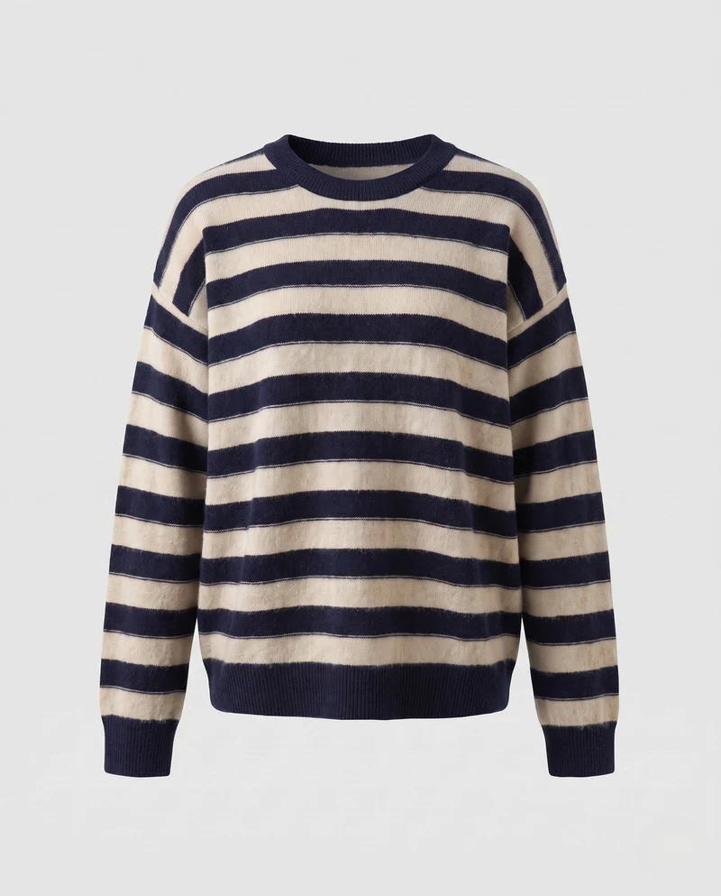 Damen Gestreifter Feinstrickpullover mit Rundhalsausschnitt und lässiger Passform Nord Taschen
