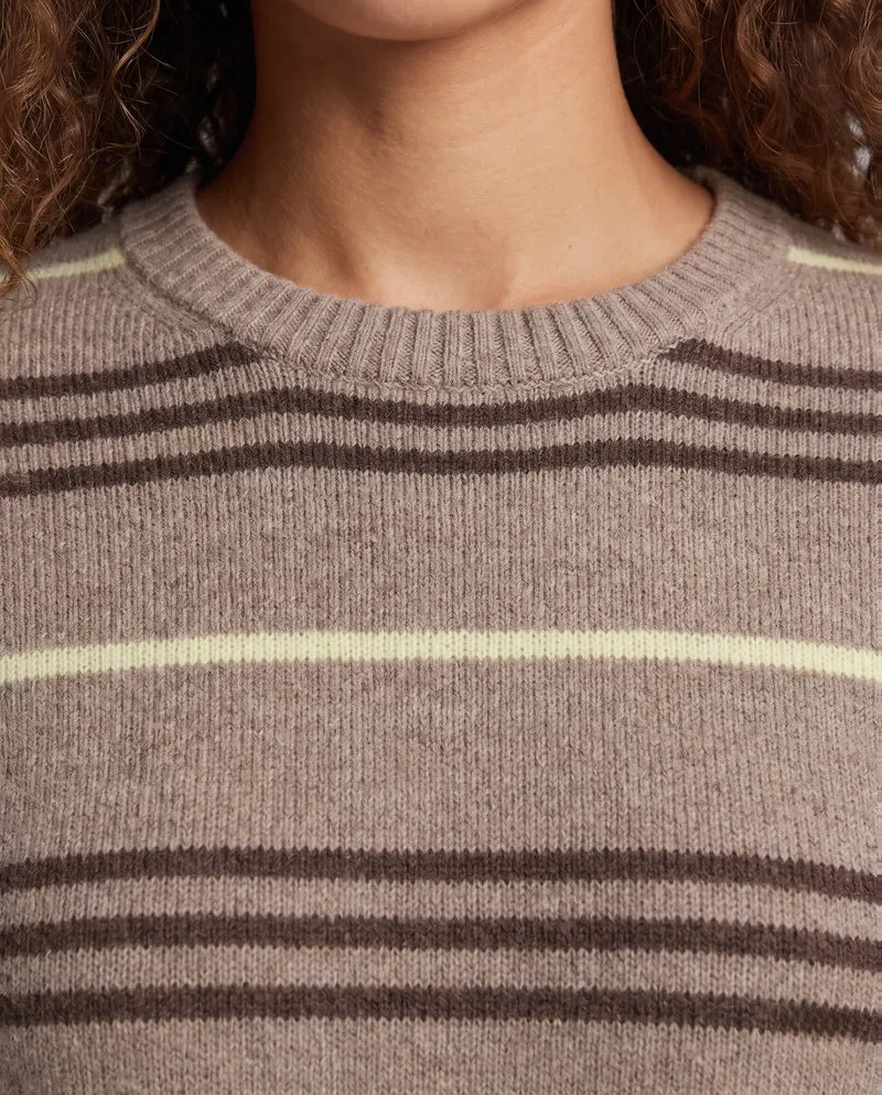 Damen Gestreifter Feinstrick‑Pullover mit Rundhalsausschnitt, flauschiger Mohair‑Optik und figurumspielender Silhouette Nord Taschen