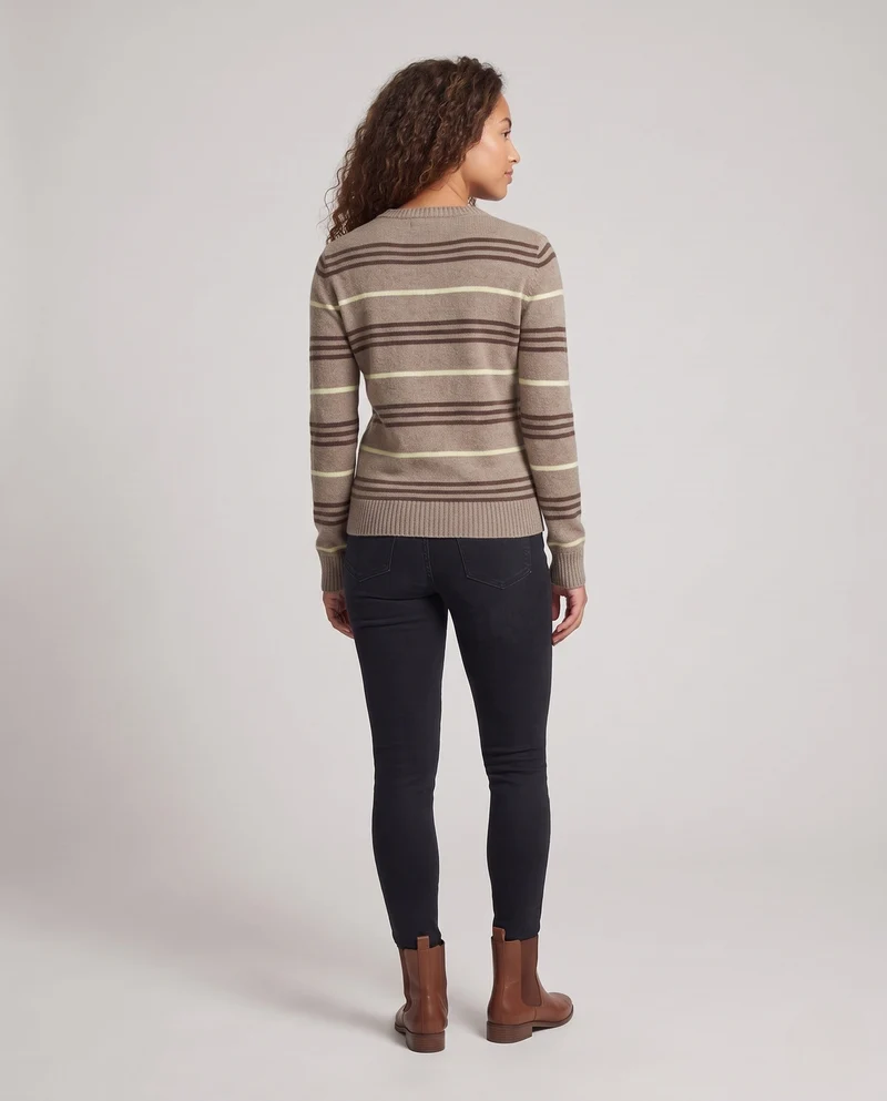 Damen Gestreifter Feinstrick‑Pullover mit Rundhalsausschnitt, flauschiger Mohair‑Optik und figurumspielender Silhouette Nord Taschen