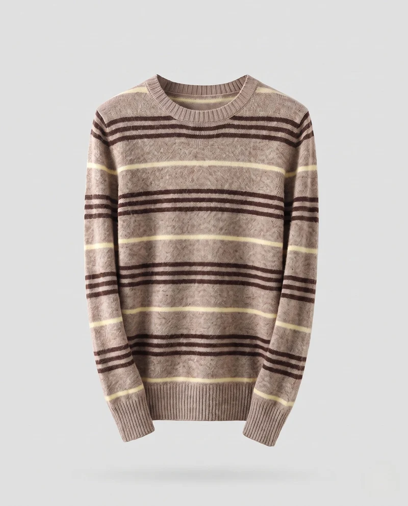 Damen Gestreifter Feinstrick‑Pullover mit Rundhalsausschnitt, flauschiger Mohair‑Optik und figurumspielender Silhouette Nord Taschen