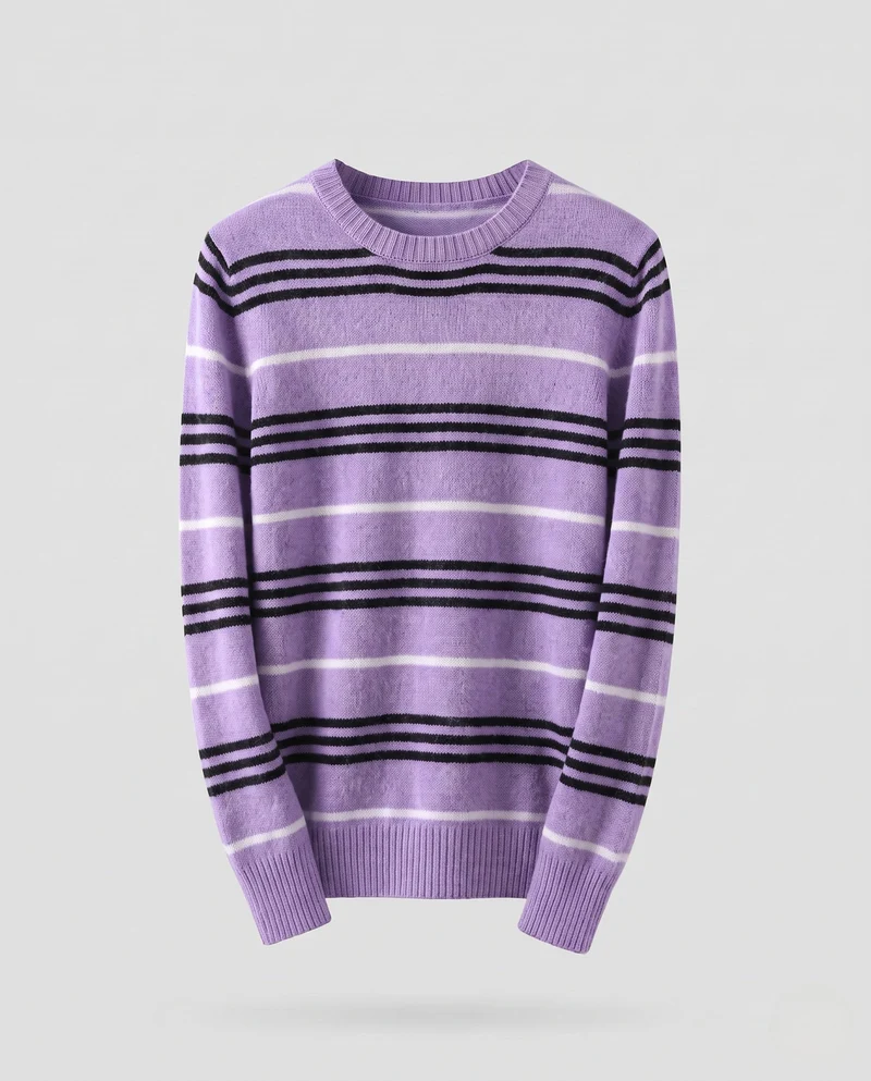 Damen Gestreifter Feinstrick‑Pullover mit Rundhalsausschnitt, flauschiger Mohair‑Optik und figurumspielender Silhouette Nord Taschen