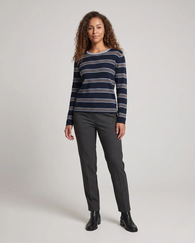 Damen Gestreifter Feinstrickpullover kastige Kurzform mit strukturierter Streifenoptik Nord Taschen