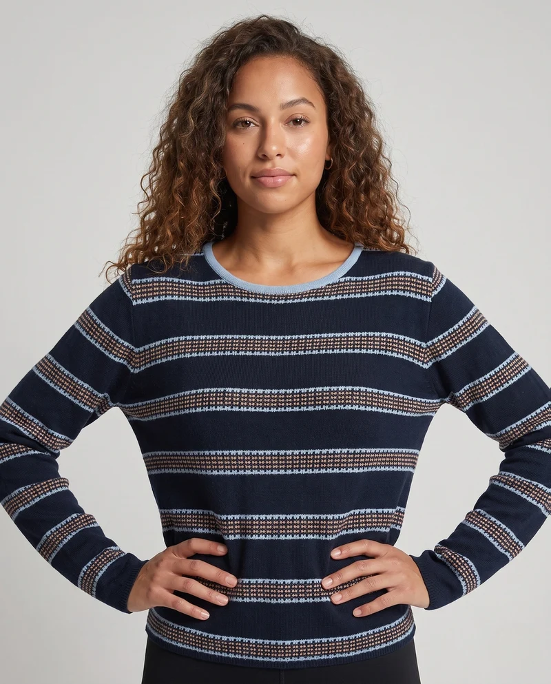 Damen Gestreifter Feinstrickpullover kastige Kurzform mit strukturierter Streifenoptik Nord Taschen