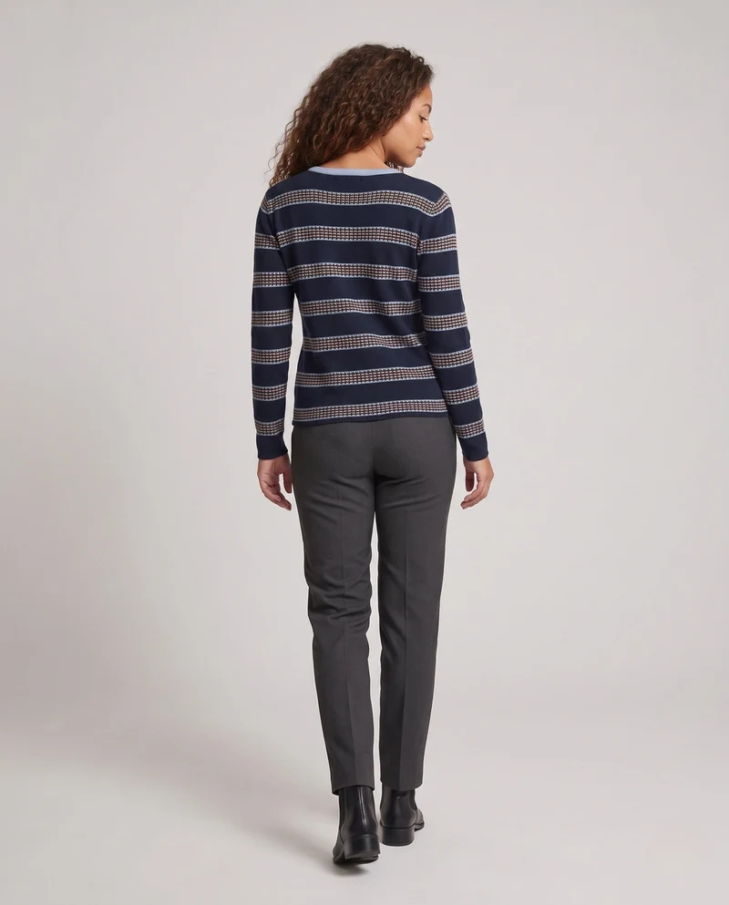 Damen Gestreifter Feinstrickpullover kastige Kurzform mit strukturierter Streifenoptik Nord Taschen