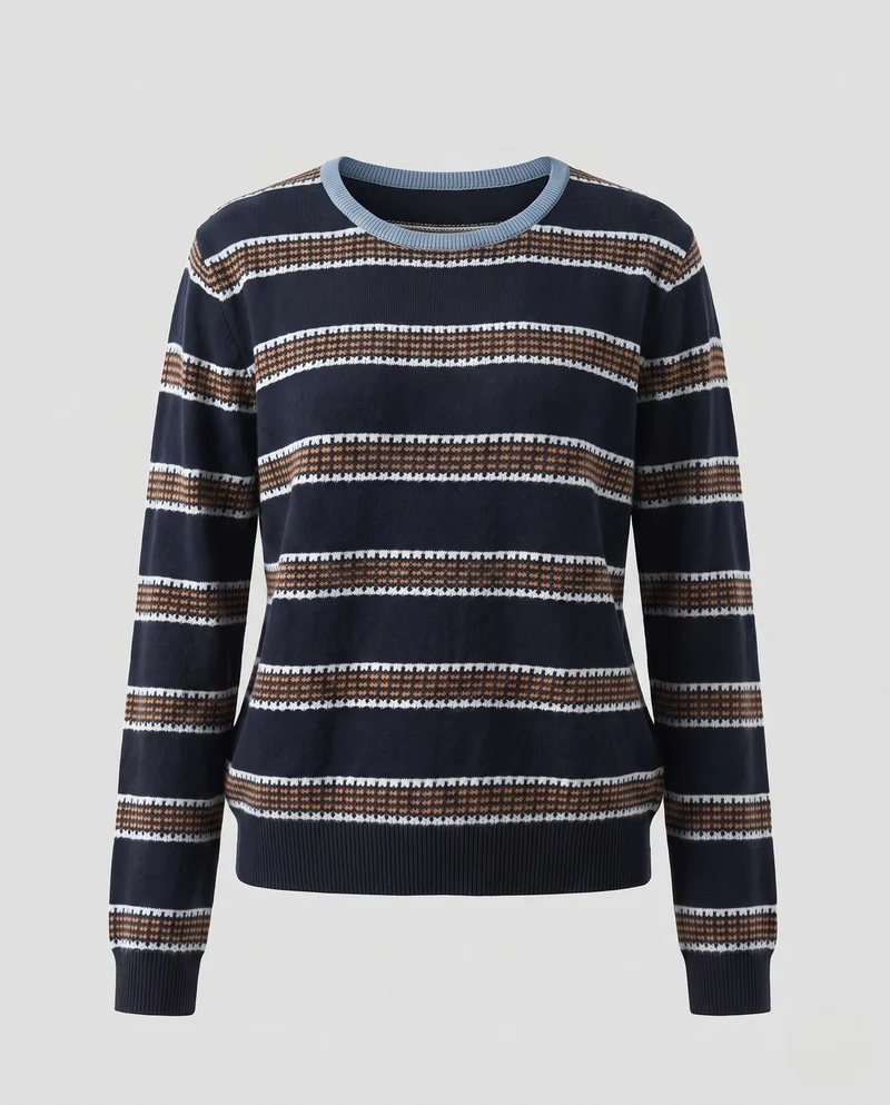 Damen Gestreifter Feinstrickpullover kastige Kurzform mit strukturierter Streifenoptik Nord Taschen
