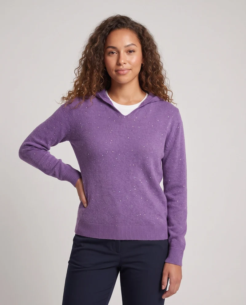 Damen Feinstrickpullover mit dezentem Glitzergarn, V‑Ausschnitt und geripptem Saum Nord Taschen