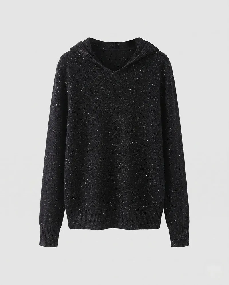 Damen Feinstrickpullover mit dezentem Glitzergarn, V‑Ausschnitt und geripptem Saum Nord Taschen