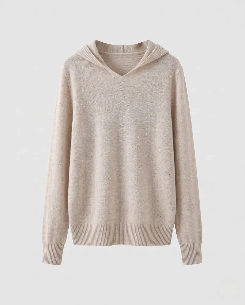Damen Feinstrickpullover mit dezentem Glitzergarn, V‑Ausschnitt und geripptem Saum Nord Taschen