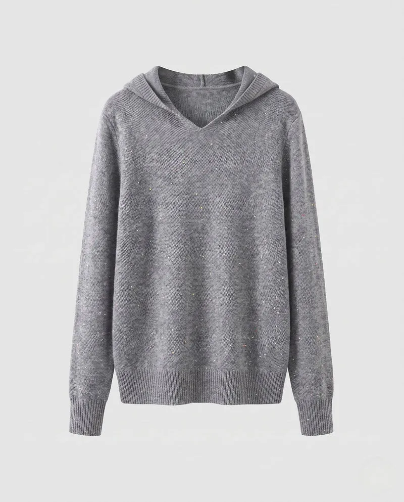 Damen Feinstrickpullover mit dezentem Glitzergarn, V‑Ausschnitt und geripptem Saum Nord Taschen
