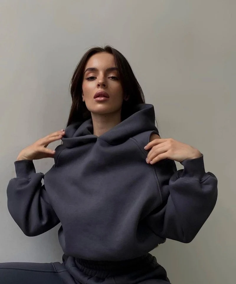 Damen Lässiges zweiteiliges Loungewear-Set mit Schulter-Cutouts und Stehkragen Nord Taschen