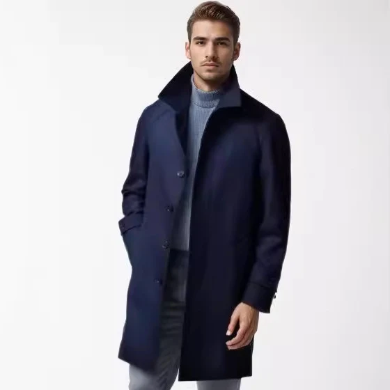 Herren Taillierter Mantel mit Bindegürtel, verdeckter Knopfleiste und klassischem Revers Nord Taschen