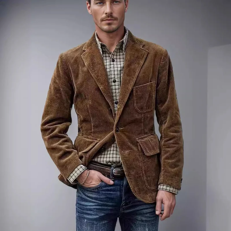 Herren Taillierte Cordweste im Vintage-Workwear-Stil mit V-Ausschnitt und Pattentaschen Nord Taschen