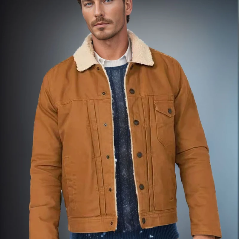 Herren Sherpa-gefütterte Truckerjacke mit Kunstfellkragen Nord Taschen