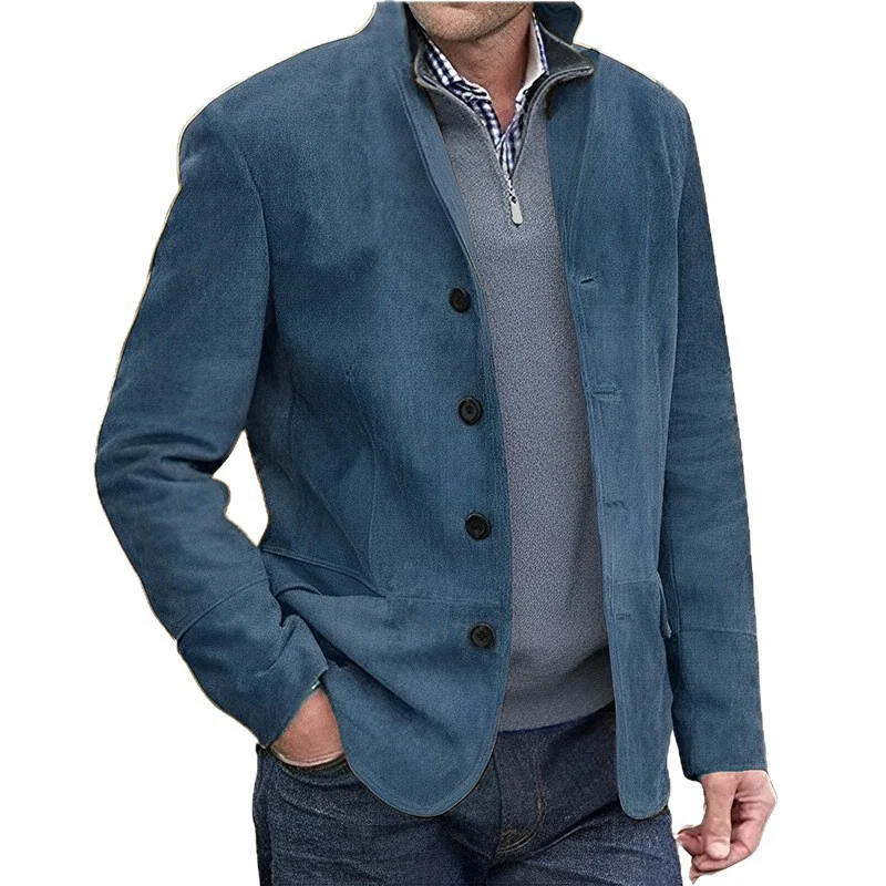 Herren Sakkoartige Velours-Überjacke mit Knopfleiste und Eingrifftaschen Nord Taschen
