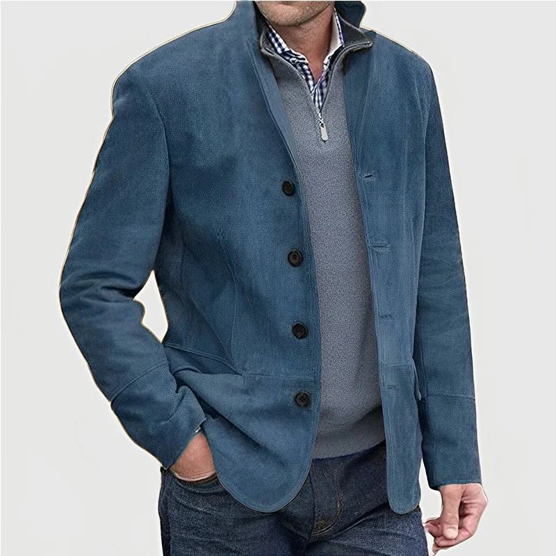 Herren Sakkoartige Velours-Überjacke mit Knopfleiste und Eingrifftaschen Nord Taschen