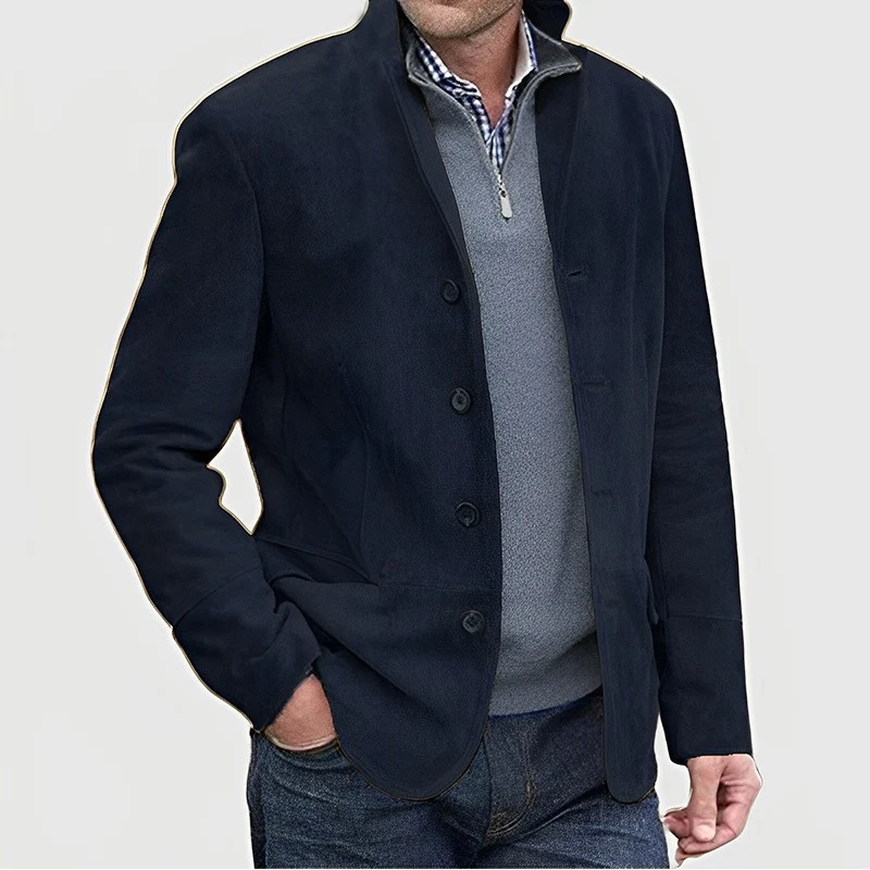 Herren Sakkoartige Velours-Überjacke mit Knopfleiste und Eingrifftaschen Nord Taschen