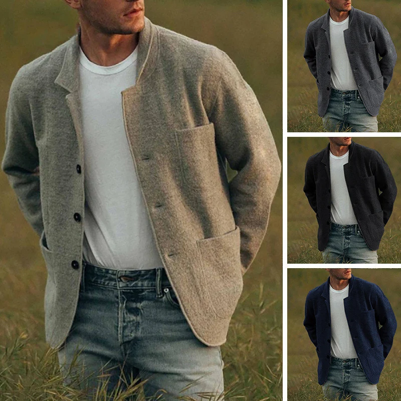 Herren Sakkoartige Strickjacke mit Hemdkragen und aufgesetzten Taschen Nord Taschen