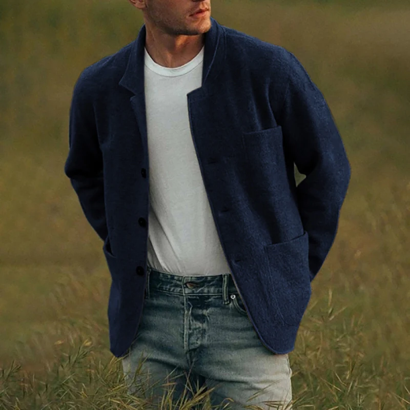 Herren Sakkoartige Strickjacke mit Hemdkragen und aufgesetzten Taschen Nord Taschen