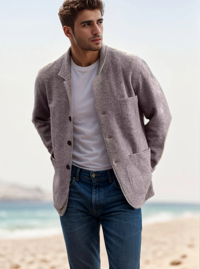 Herren Sakkoartige Strickjacke mit Hemdkragen und aufgesetzten Taschen Nord Taschen