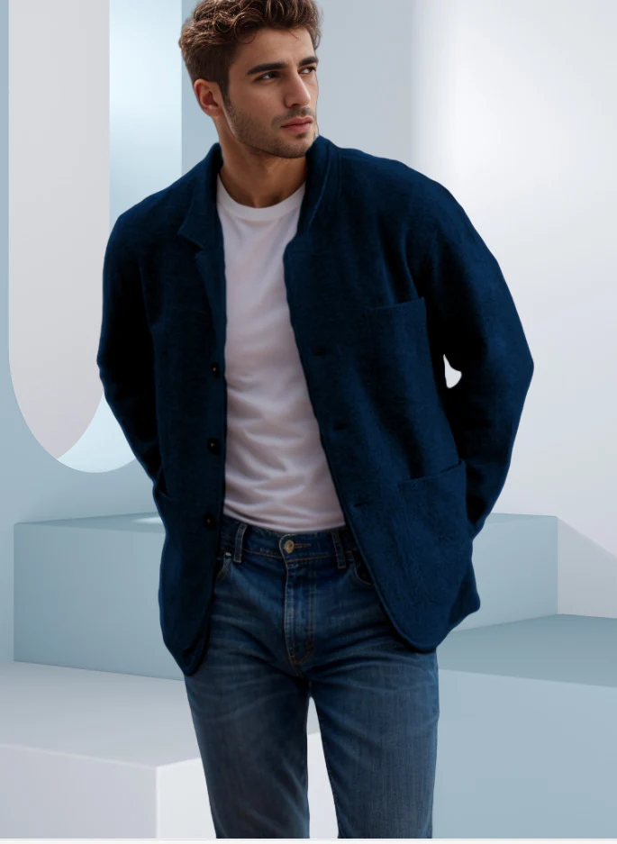 Herren Sakkoartige Strickjacke mit Hemdkragen und aufgesetzten Taschen Nord Taschen